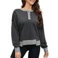 thumbnail image 1 of JYLFC Womens Sweatshirts Button Down Henley Color Block Patchwork Pullover Gray 2XL, 1 of 6