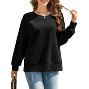 JYLFC Women Crewneck Plus size Sweatshirt Long Sleeve Shirts Loose Tunic Tops Black 3XL