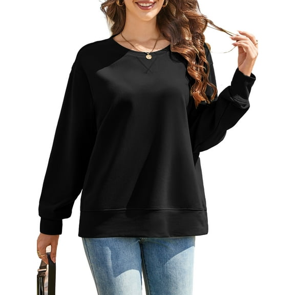 JYLFC Lightweight Sweatshirt for Women Crewneck Oversize Long Sleeve Shirts Black L