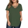 thumbnail image 1 of JYLFC Womens Plus Size T-shirts Criss Cross Neck Short Sleeve Summer Shirts, Green 2XL, 1 of 4