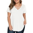 thumbnail image 1 of JYLFC Womens Plus Size T-shirts Criss Cross Neck Short Sleeve Summer Shirts, White 4XL, 1 of 5