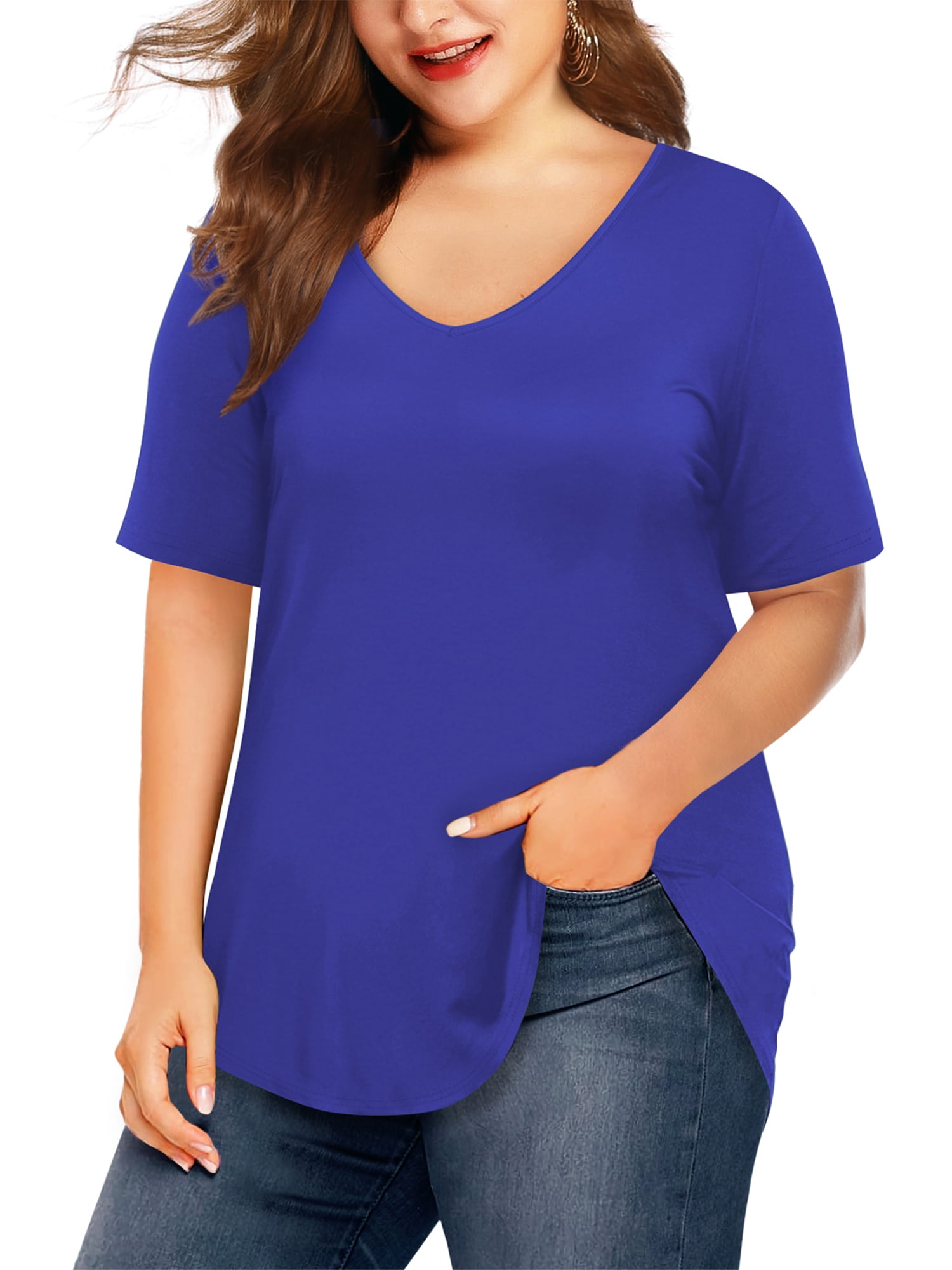 JYLFC Womens Plus Size T-shirts V Neck Short Sleeve Tee Summer Shirts ...