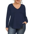 thumbnail image 1 of JYLFC Womens Plus Size Tops Long Sleeve T-shirts Casual Blouse, Navy XL, 1 of 4