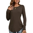 thumbnail image 1 of JYLFC Womens Raglan Round Neck T-Shirts Long Sleeve Tunic Tops, Brown L, 1 of 6