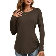 JYLFC Womens Raglan Round Neck T-Shirts Long Sleeve Tunic Tops, Brown L