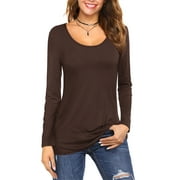 JYLFC Womens Round Neck T-Shirts Basic Shirts Long Sleeve Tunic Tops, Brown L