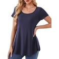 thumbnail image 1 of JYLFC Womens Round Neck Tunic Shirts Short Sleeve Tops, Navy L, 1 of 4