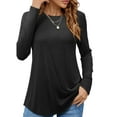 thumbnail image 1 of JYLFC Womens Crew Neck Tunic T-Shirts Long Shirts Long Sleeve Tops, Black L, 1 of 7