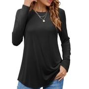 JYLFC Womens Crew Neck Tunic T-Shirts Long Shirts Long Sleeve Tops, Black L