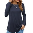 thumbnail image 1 of JYLFC Womens Round Neck Tunic T-Shirts Long Shirts Long Sleeve Tops, Navy L, 1 of 4