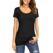 JYLFC Womens Scoop Neck T-shirts Short Sleeve Tops Summer Shirts, Black L