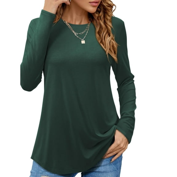 JYLFC Womens Crew Neck Tunic T-Shirts Long Shirts Long Sleeve Tops, Green L