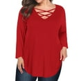thumbnail image 1 of JYLFC Womens Shirts Long Sleeve Plus Size Criss Cross Neck Tee Shirts, Red 5XL, 1 of 4