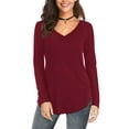 thumbnail image 1 of JYLFC Womens Plus Size Shirts Long Sleeve V Neck Loose Casual Basic Tops, Burgundy 2XL, 1 of 8