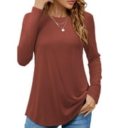 JYLFC Womens Shirts Round Neck Long Tops Long Sleeve T-shirts, Red Orange M