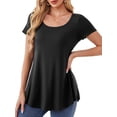 thumbnail image 1 of JYLFC Womens Shirts Round Neck Long Tops Short Sleeve Tunic T-shirts, Black M, 1 of 4