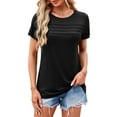 thumbnail image 1 of JYLFC Womens Shirts Short Sleeve Round Neck Pleated T-Shirts with Split, Black S, 1 of 4