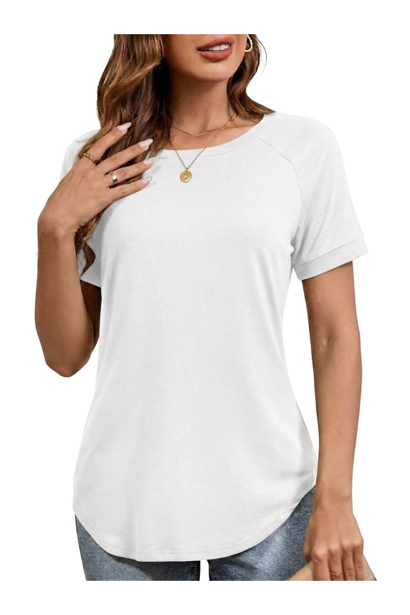 Womens Shirts Summer Crew Neck Raglan Shirt Basic Short Sleeve Loose Fit Casual Tops, White M