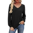 thumbnail image 1 of JYLFC Womens Shirts Textured V-Neck Tops Long Sleeve T-shirts, Black M, 1 of 3