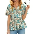 thumbnail image 1 of JYLFC Womens Short Sleeve Peplum Blouse Wrap V-Neck Floral Print Tops, S, 1 of 4