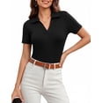 thumbnail image 1 of JYLFC Womens Short Sleeve Polo Shirts V Neck Collar Knit Top Casual Work Shirt for Summer, Black L, 1 of 7