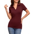 thumbnail image 1 of JYLFC Womens Short Sleeve Polo Shirts V Neck Collar Knit Top Casual Work Shirt for Summer, Claret M, 1 of 5