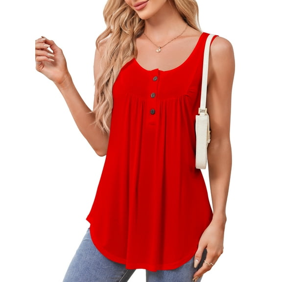 JYLFC Womens Summer Tank Tops Botton V Neck Loose Sleeveless Shirts, Red M