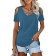 thumbnail image 1 of JYLFC Womens Summer Tops Cold Shoulder Criss Cross V Neck Shirts, Blue 2XL, 1 of 3