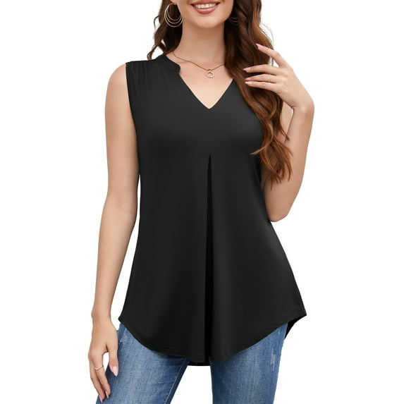 JYLFC Womens Summer V-Neck Tank Sleeveless Shirts Casual Tops, Black M