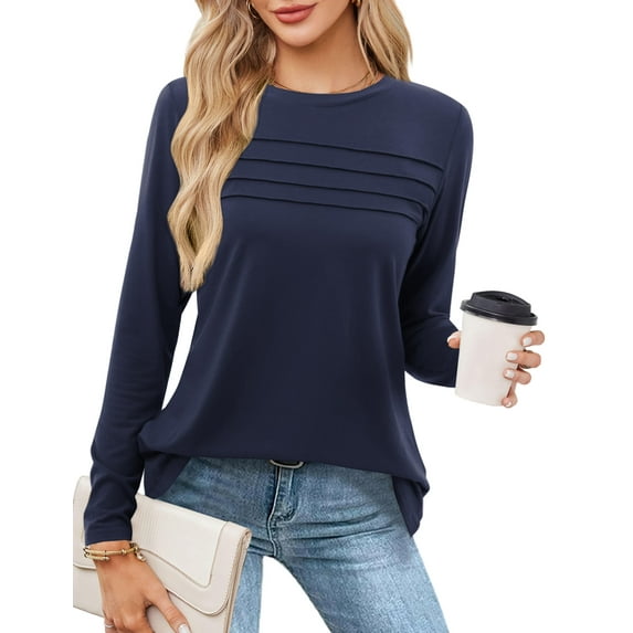 JYLFC Womens T-shirts Round Neck Long Sleeve Tee Lightweight Shirts, Navy L