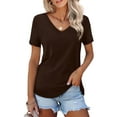 thumbnail image 1 of JYLFC Womens Tops Short Sleeve Loose V Neck Casual Tee Shirts, Brown 2XL, 1 of 5