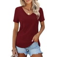 thumbnail image 1 of JYLFC Womens Tops Short Sleeve Loose V Neck Casual Tee Shirts, Burgundy 2XL, 1 of 5