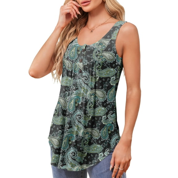 JYLFC Womens V Neck Plus Size Tank Pleated Henley Sleeveless Tops, 4XL