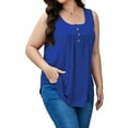 thumbnail image 1 of JYLFC Womens V Neck Plus Size Tank Pleated Henley Sleeveless Tops, Blue 4XL, 1 of 5