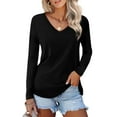 JYLFC Womens V Neck T-Shirts Casual Basic Shirts Long Sleeve Tops Black L