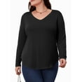 thumbnail image 1 of JYLFC Womens Plus Size V-Neck T-Shirts Long Sleeve Tops Casual Basic Shirts, Black 2XL, 1 of 5