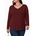 thumbnail image 1 of JYLFC Womens Plus Size V-Neck T-Shirts Long Sleeve Tops Casual Basic Shirts, Burgundy 2XL, 1 of 5