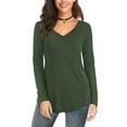 thumbnail image 1 of JYLFC Womens V-Neck T-Shirts Long Sleeve Tops Casual Basic Shirts, Green L, 1 of 8