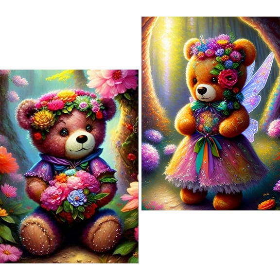 JYLMOOD 2-Pack Love Bear Diamond Painting Kits, 30x40cm DIY Diamond Art Craft Kit for Home or Office Wall Decor