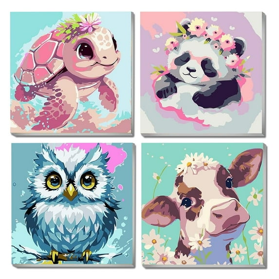 JYLMOOD 4pcs Paint by Numbers for Adults Kits, DIY Cute Animal Easy Painting by Numbers for Gift Home Wall Decoration 20x20cm(without Frame)