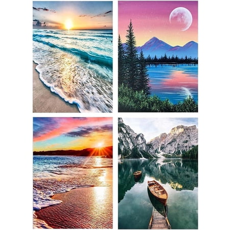 JYLMOOD 4pcs Paint by Numbers for Adults Kits, DIY Easy Painting by Numbers for Gift Home Wall Decoration 30x40cm(without Frame)