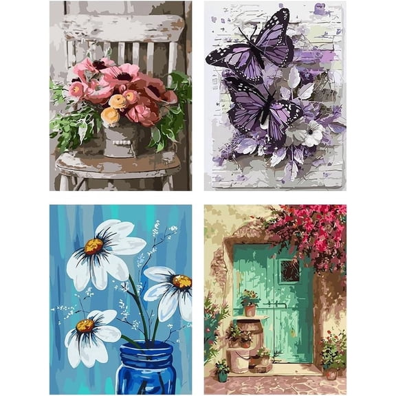 JYLMOOD 4pcs Paint by Numbers for Adults Kits, DIY Easy Painting by Numbers for Gift Home Wall Decoration 30x40cm（Without Frame)