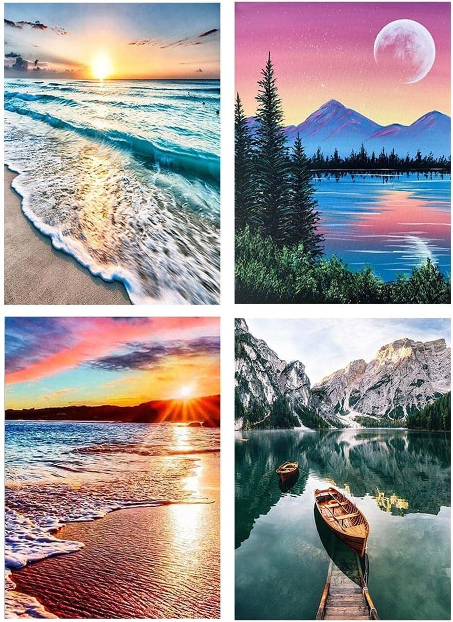 JYLMOOD 4pcs Paint by Numbers for Adults Kits, DIY Easy Painting by Numbers for Gift Home Wall Decoration 30x40cm（without Frame)
