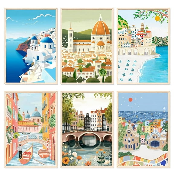 JYLMOOD DIY 6pcs/set Paint by Number for Adults, Easy Painting by Numbers for Gift Home Wall Decor 10x14in without Frame, Colored Canvas