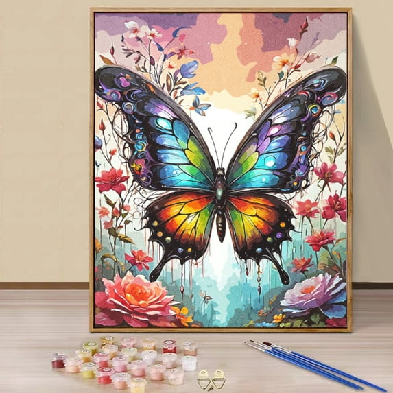 JYLMOOD DIY Animal Paint by Number for Adults, Easy Painting by Numbers for Gift Home Wall Decor 16x20in without Frame, Colored Canvas - Colorful Butterfly