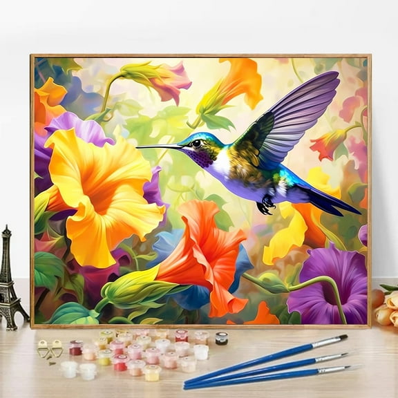 JYLMOOD DIY Animal Paint by Number for Adults, Easy Painting by Numbers for Gift Home Wall Decor 16x20in without Frame, Colored Canvas - Hummingbird