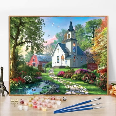 JYLMOOD DIY Animal Paint by Number for Adults, Easy Painting by Numbers for Gift Home Wall Decor 16x20in without Frame, Colored Canvas - White House