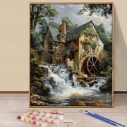 JYLMOOD DIY Animal Paint by Number for Adults, Easy Painting by Numbers for Gift Home Wall Decor 16x20in without Frame, Colored Canvas - House Waterfall