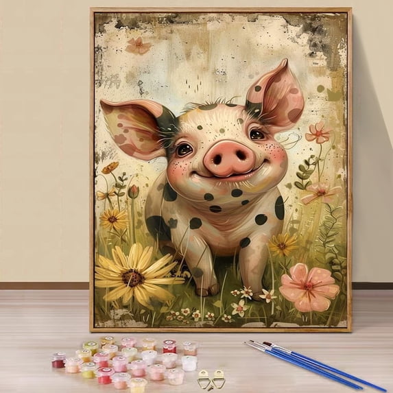 JYLMOOD DIY Animal Paint by Number for Adults, Easy Painting by Numbers for Gift Home Wall Decor 16x20in without Frame, Colored Canvas - Pig