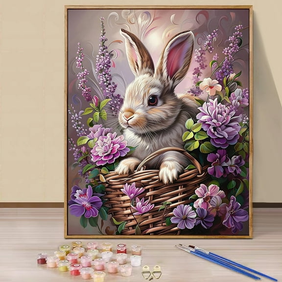 JYLMOOD DIY Animal Paint by Number for Adults, Easy Painting by Numbers for Gift Home Wall Decor 16x20in without Frame, Colored Canvas - Rabbit